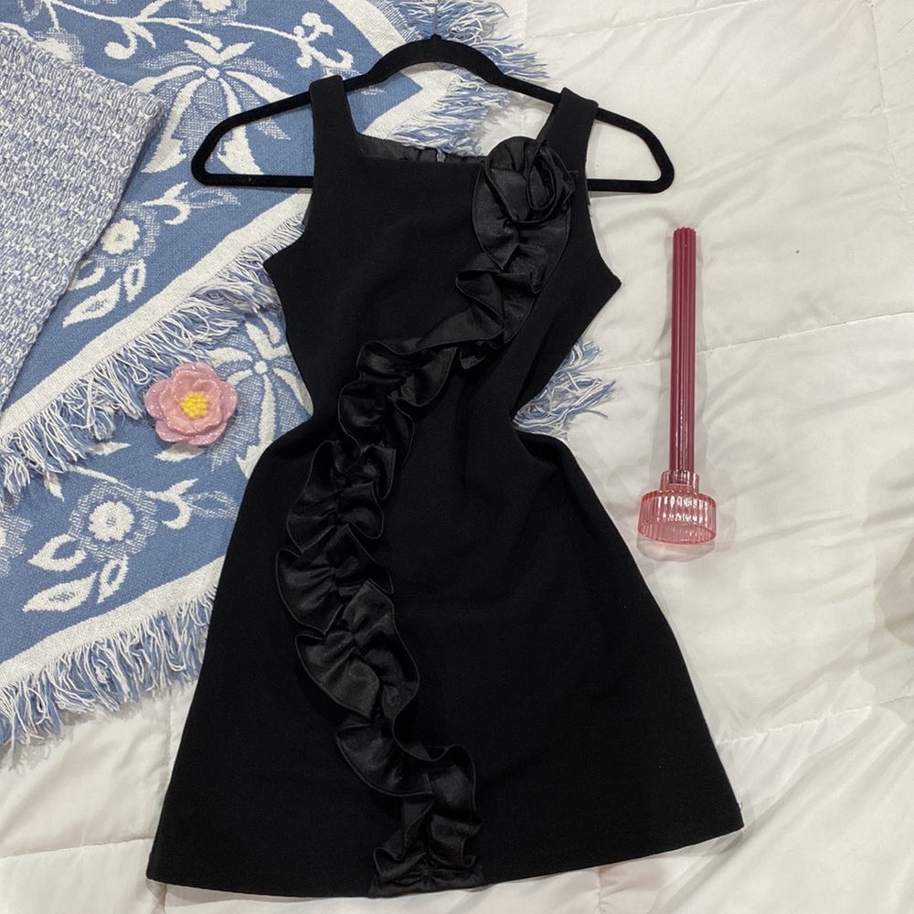 Sweet heart rose black mini dress
